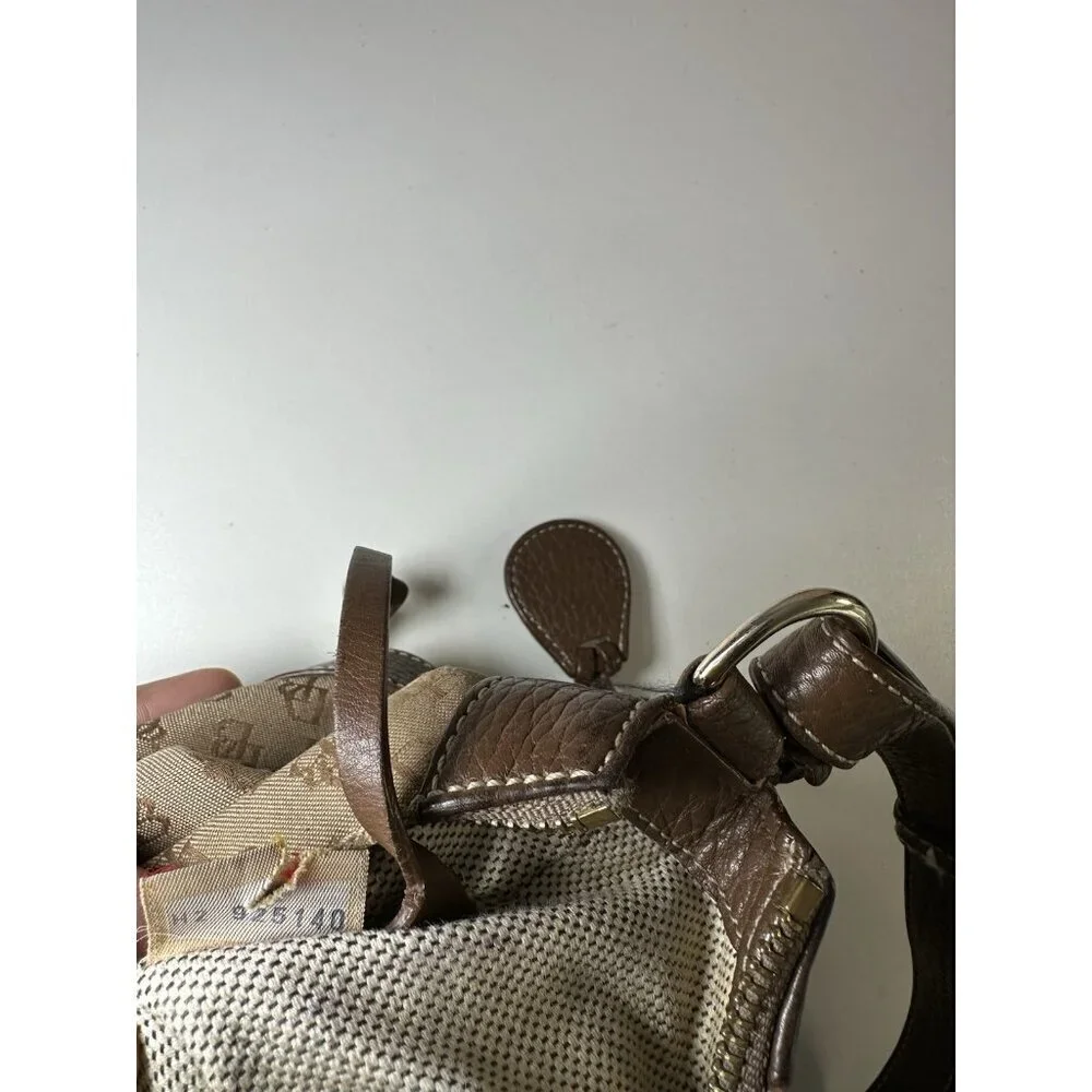 DOONEY & BOURKE Brown Tan Canvas Leather Trim Shoulder Bag Purse